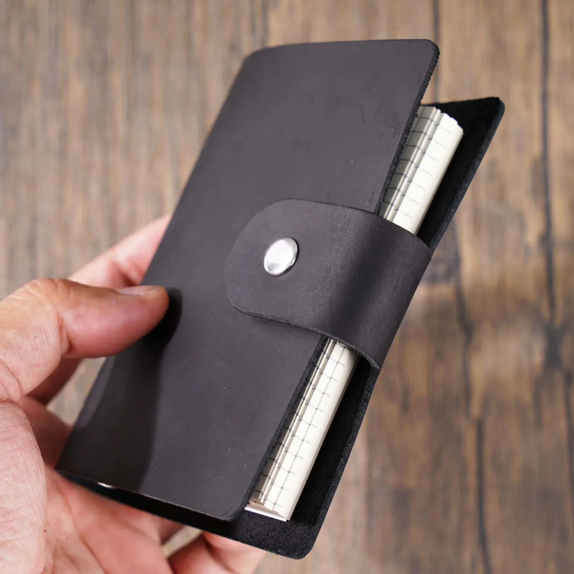 Color: black - Genuine Leather A8 Size Ring Planner Cowhide 5-hole Rings Mini Notebook with 15 MM silver Rings Retro Organizer Diary Notepad