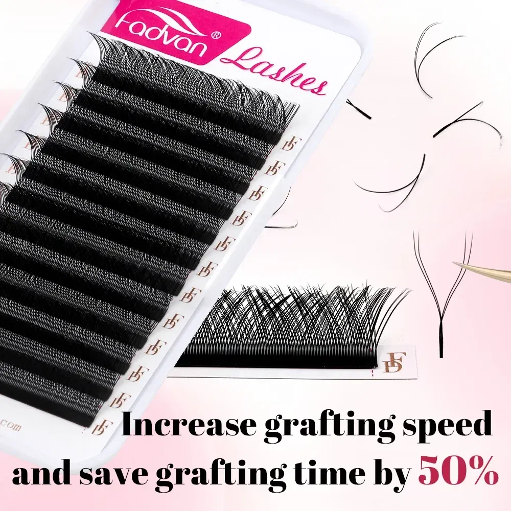Thickness: 0.07mm, Curl: D, Length: 9mm - FADVAN YY Shape Lashes 2D 0.07 Faux Mink C/D/8-14mm Natural Soft Brazilian Eyelash Premade Volume Fan Lashes Extension