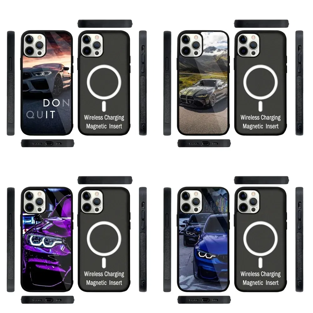 Color: Gold, Material: Canvas - Blue Red Car for B-BMW   Phone Case Strong Magnetic For IPhone 15,14,13,Pro,Max,Plus,11,12,Mini For Magsafe Wireless Charging