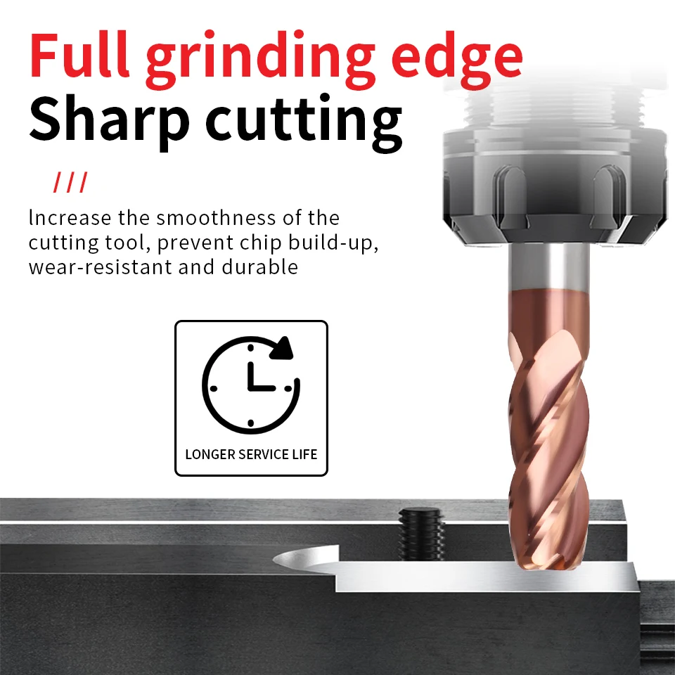 Cutting Edge Diameter: 2.4MM, Dimensions: R1*12d*30H*75L - AUGT HRC55 Carbide Bull Nose End Mill 4Flutes Copper Milling Cutter Alloy Coating Tungsten Steel Cutting Tool For CNC Maching