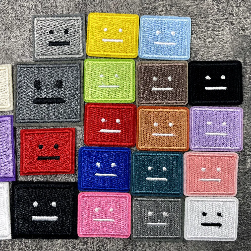 Color: antique silver - Square Expression Embroidered Applique Patches Fabric Garment Apparel Clothing Accessories Embroidery Badges Pink Black White