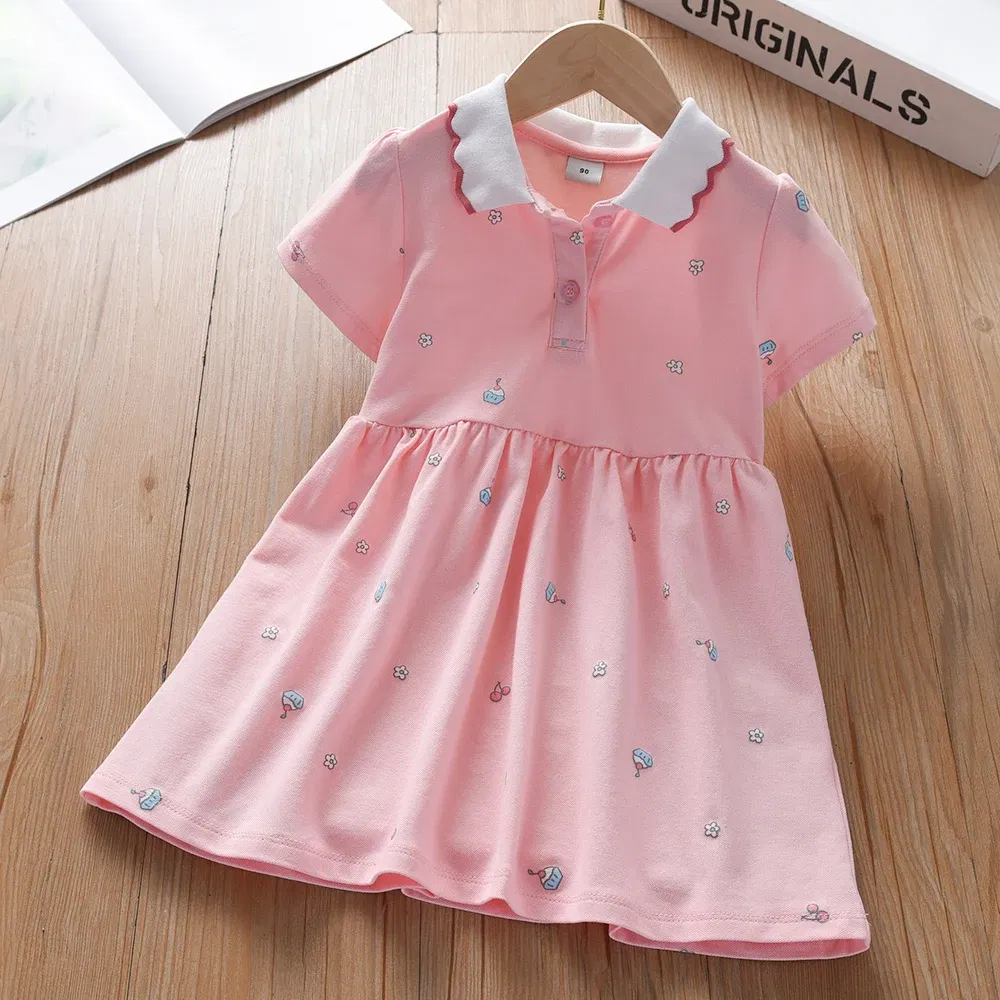 Baby Girls' Dress Summer Short Sleeved Cotton Clothes for Children Aged 2-6 Years Cute Casual Outfit