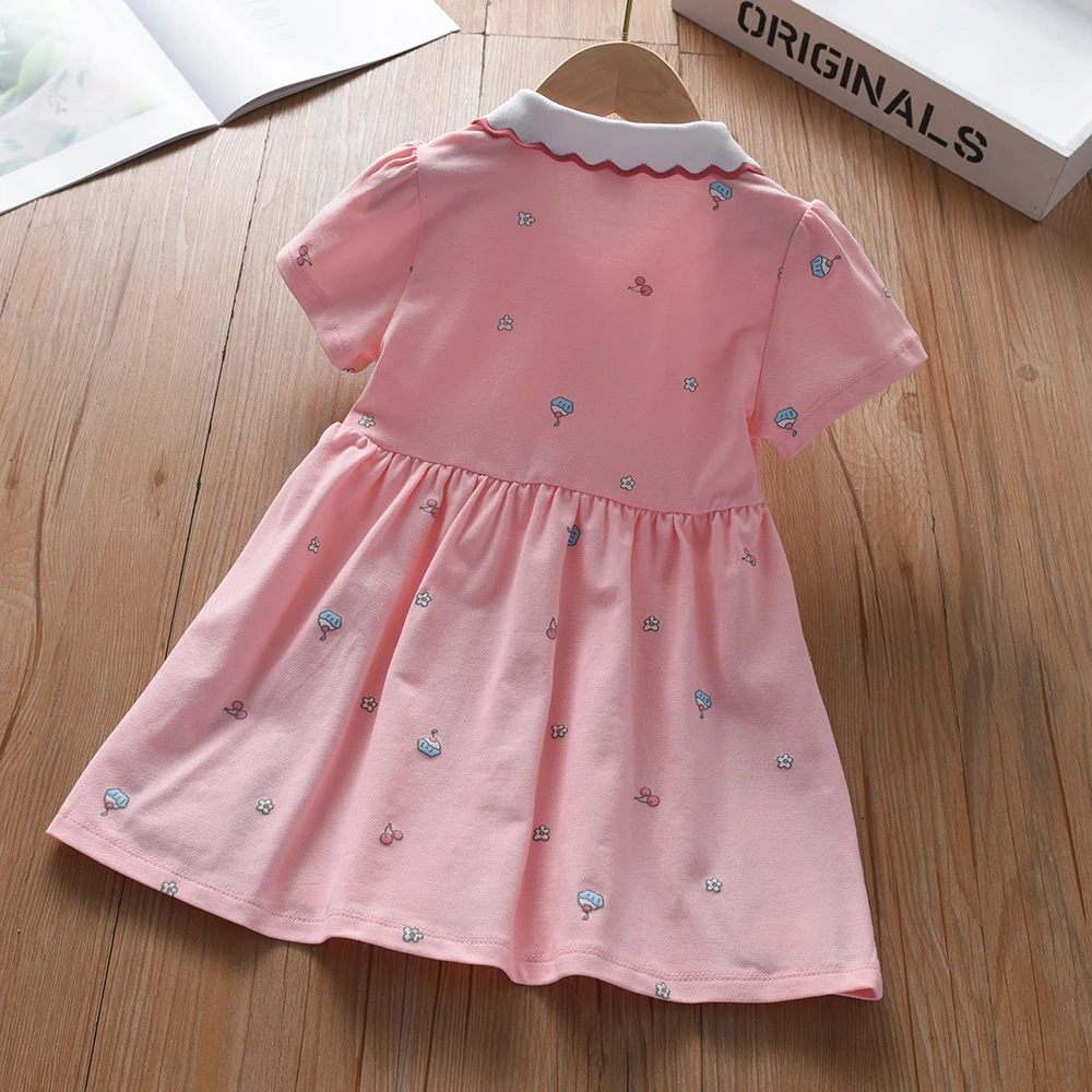 Baby Girls' Dress Summer Short Sleeved Cotton Clothes for Children Aged 2-6 Years Cute Casual Outfit