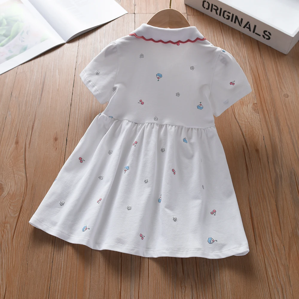 Baby Girls' Dress Summer Short Sleeved Cotton Clothes for Children Aged 2-6 Years Cute Casual Outfit