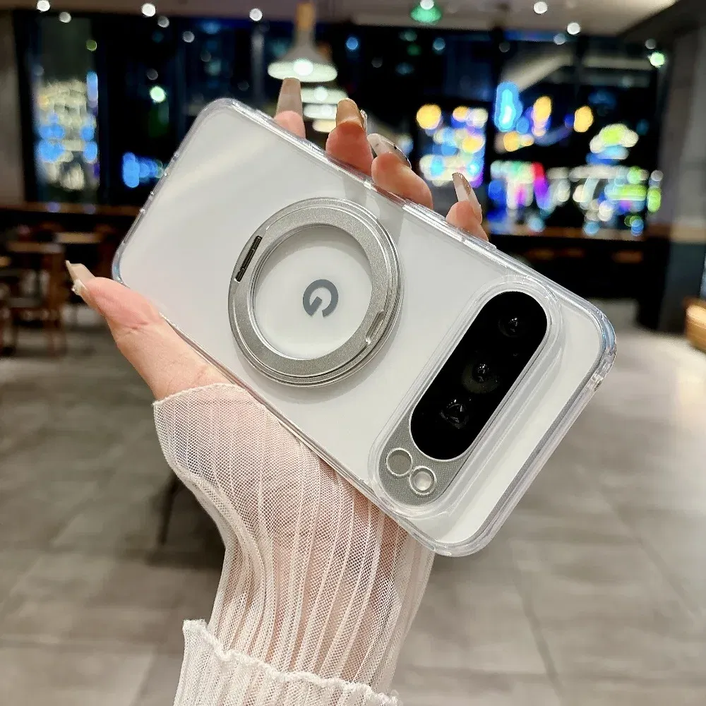 Color: Beige, Compatibility by Model: Google Pixel 8 Pro - for Magsafe Matte Rotating Bracket Case for Google Pixel 10 9 Pro XL 8 7 6 9A 8A 7A 6A Holder Stand Transparent Shockproof Cover