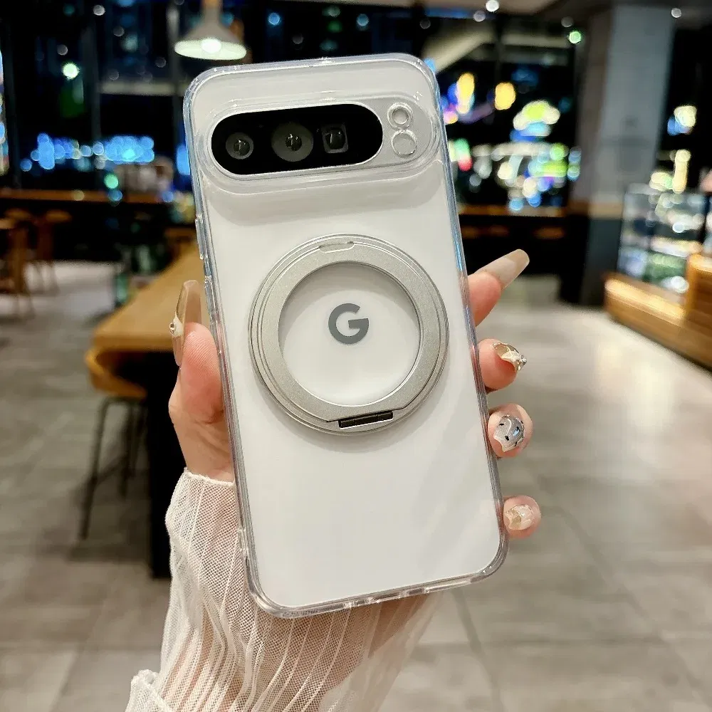 Color: Beige, Compatibility by Model: Google Pixel 8 Pro - for Magsafe Matte Rotating Bracket Case for Google Pixel 10 9 Pro XL 8 7 6 9A 8A 7A 6A Holder Stand Transparent Shockproof Cover