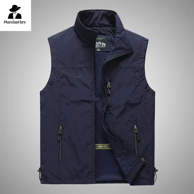 Color: Beige, Size: XXXS - Autumn Men Waistcoat Outdoor Leisure Solid Sleeveless Jacket Young Middle-aged Photography Fishing Casual Vest Male summer