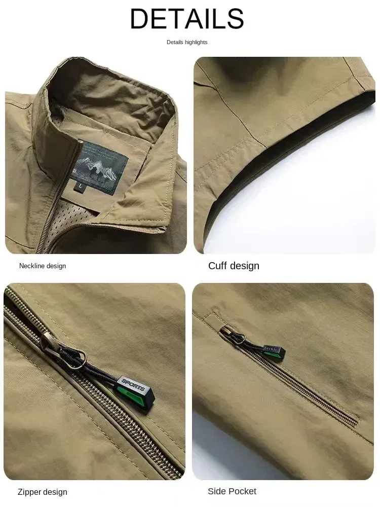 Color: Beige, Size: XXXS - Autumn Men Waistcoat Outdoor Leisure Solid Sleeveless Jacket Young Middle-aged Photography Fishing Casual Vest Male summer
