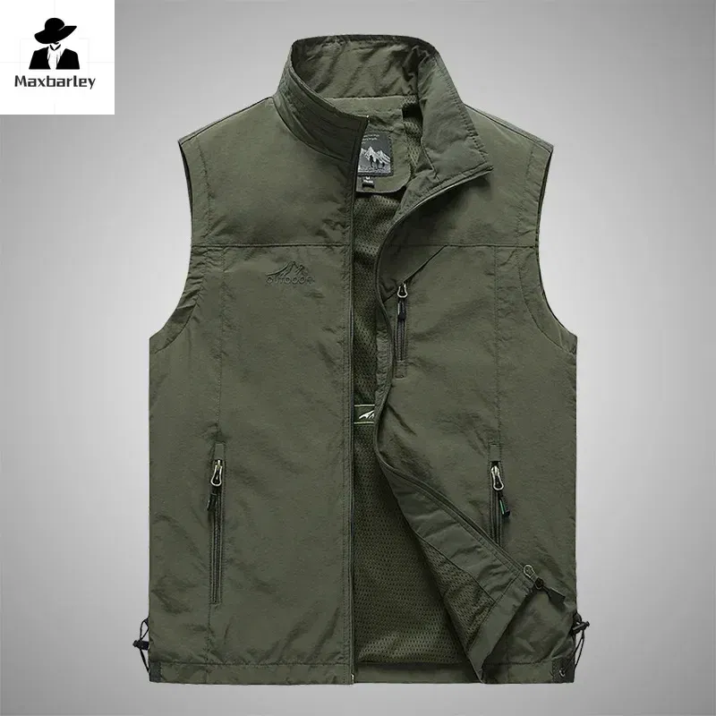 Color: Beige, Size: XXXS - Autumn Men Waistcoat Outdoor Leisure Solid Sleeveless Jacket Young Middle-aged Photography Fishing Casual Vest Male summer