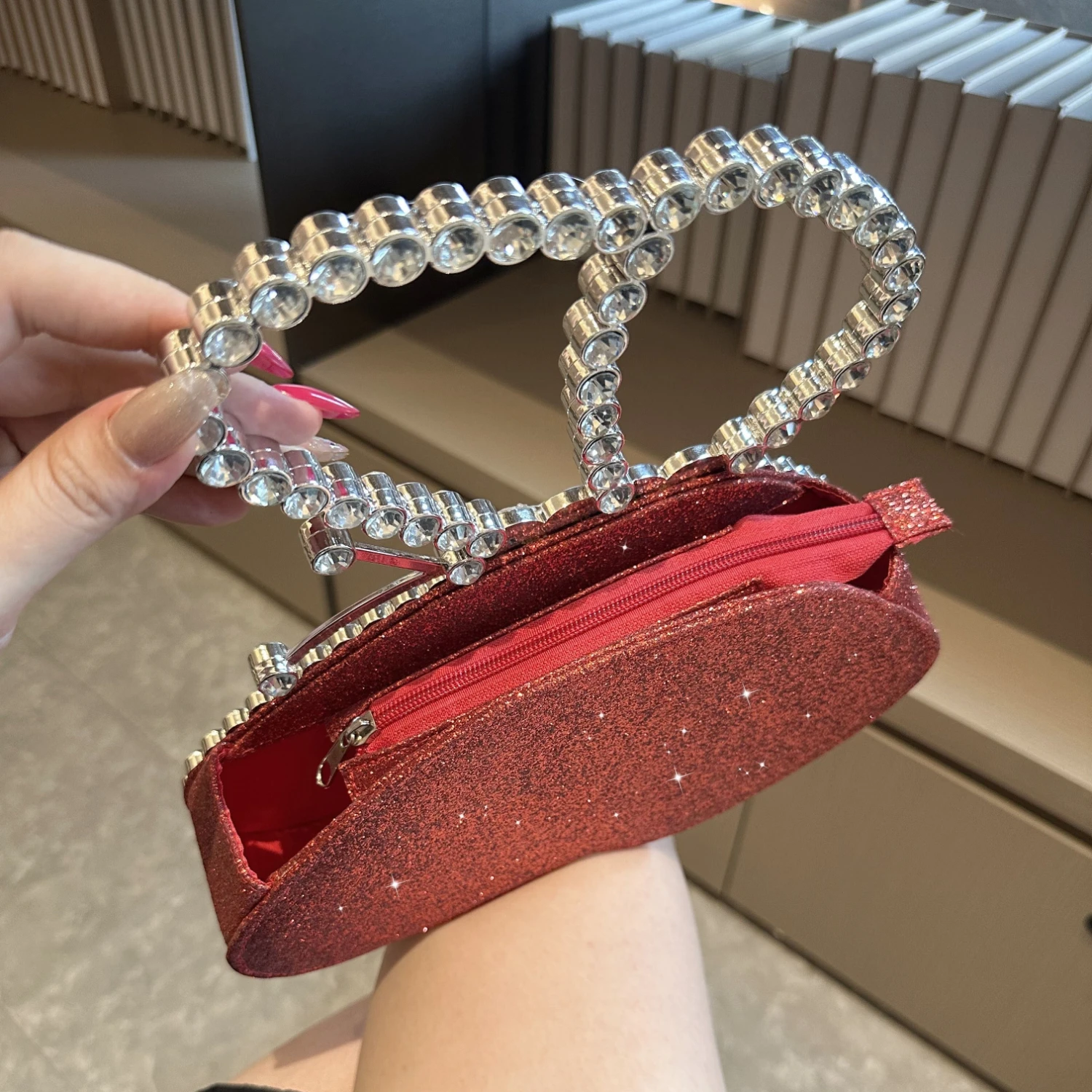 Color: Bronze, Ships From: CHINA - Rhinestone  Glitter Evening Clutch, Elegant Sparkly Sequin Handbag With Chain, Classic Creative Purse For Valentine's Day, Weddi