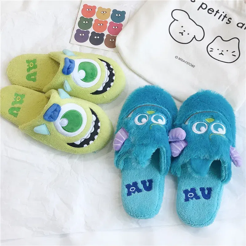 Color: PURPLE, Shoe Size: 38 - Cartoon Sulley Mike Slippers Cute Girl Warm Home Slippers Women Indoor Slippers Blue Duck Kawaii Non-slip Slippers Gifts EU36-41
