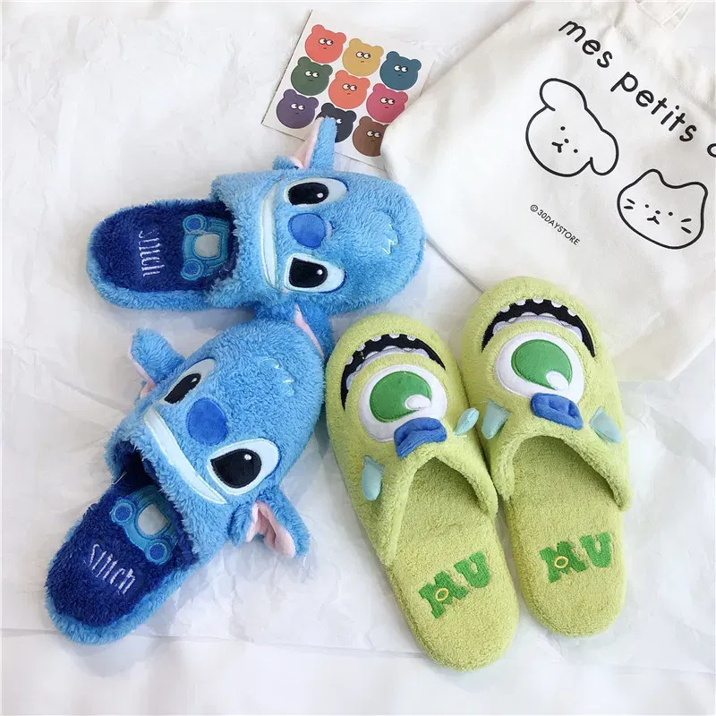 Color: PURPLE, Shoe Size: 38 - Cartoon Sulley Mike Slippers Cute Girl Warm Home Slippers Women Indoor Slippers Blue Duck Kawaii Non-slip Slippers Gifts EU36-41