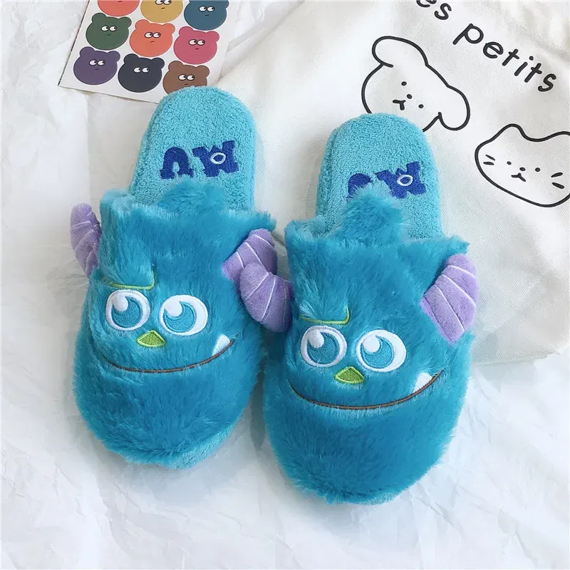 Color: PURPLE, Shoe Size: 38 - Cartoon Sulley Mike Slippers Cute Girl Warm Home Slippers Women Indoor Slippers Blue Duck Kawaii Non-slip Slippers Gifts EU36-41