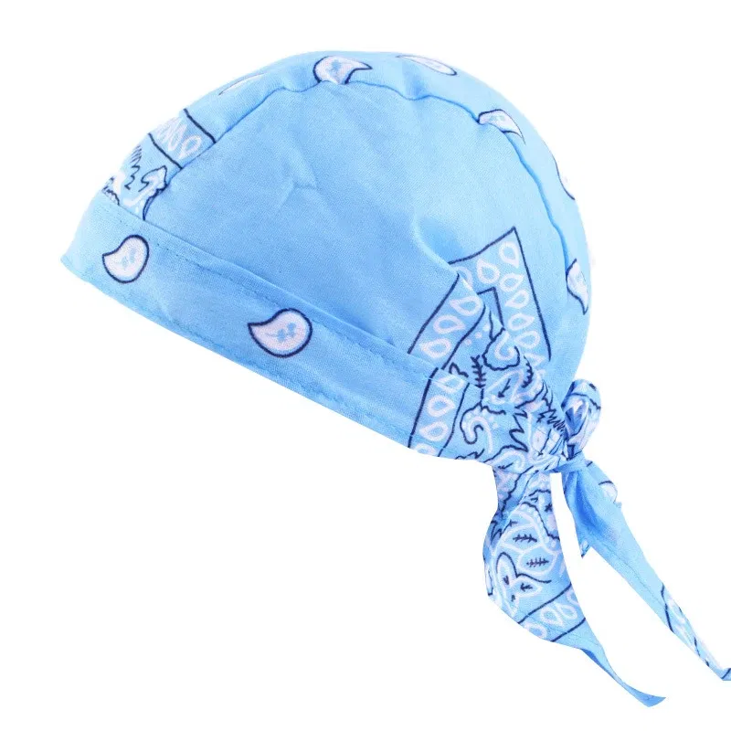 Color: SKY BLUE - Cotton Cycling Pirate Bandana Men Women Headwraps Bike Headband Headcloth Sweat Wicking Beanie Hip-hop Turban Head Scarf