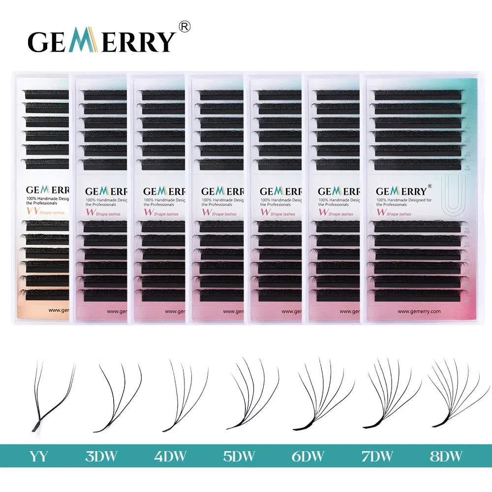 Color: Black & Silver, Curl: C, Thickness: 0.07mm, Length: 9mm, Ships From: CHINA - Gemerry YY Shaped Eyelash Extension Automatic Flowering W Shape Bloom 3D 4D 5D 6D 8D Premade Fans Eyelash Makeup Volume Lashes