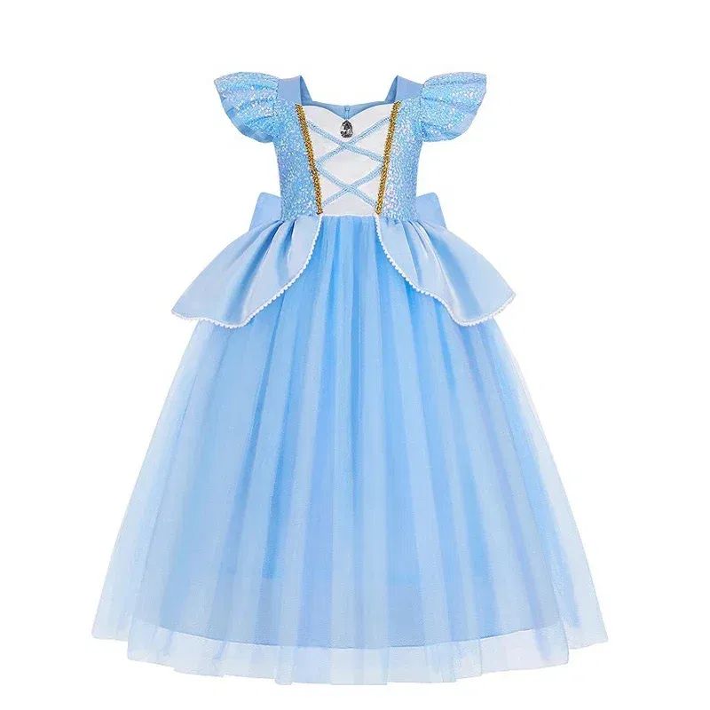 Color: GRAY, Kid Size: 13 - Disney Deluxe Elegant Rapunzel Princess Ball Gown Fancy Birthday Party Dress Cinderella Vestidos Costume Play Carnival Apparel