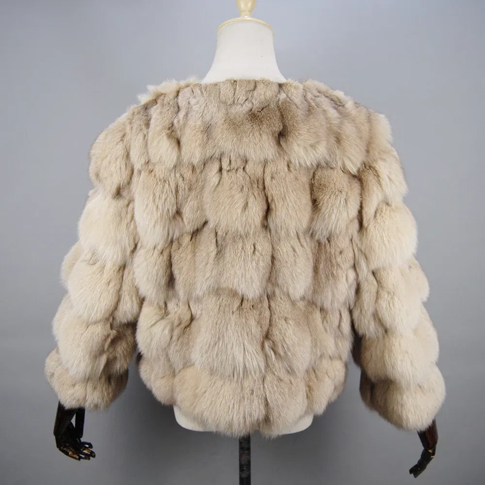 Color: Beige, Size: XXL - 2025 New Style Real Fur Coat 100% Natural Fur Jacket Female Winter Warm Leather Fox Fur Coat High Quality Fur Vest
