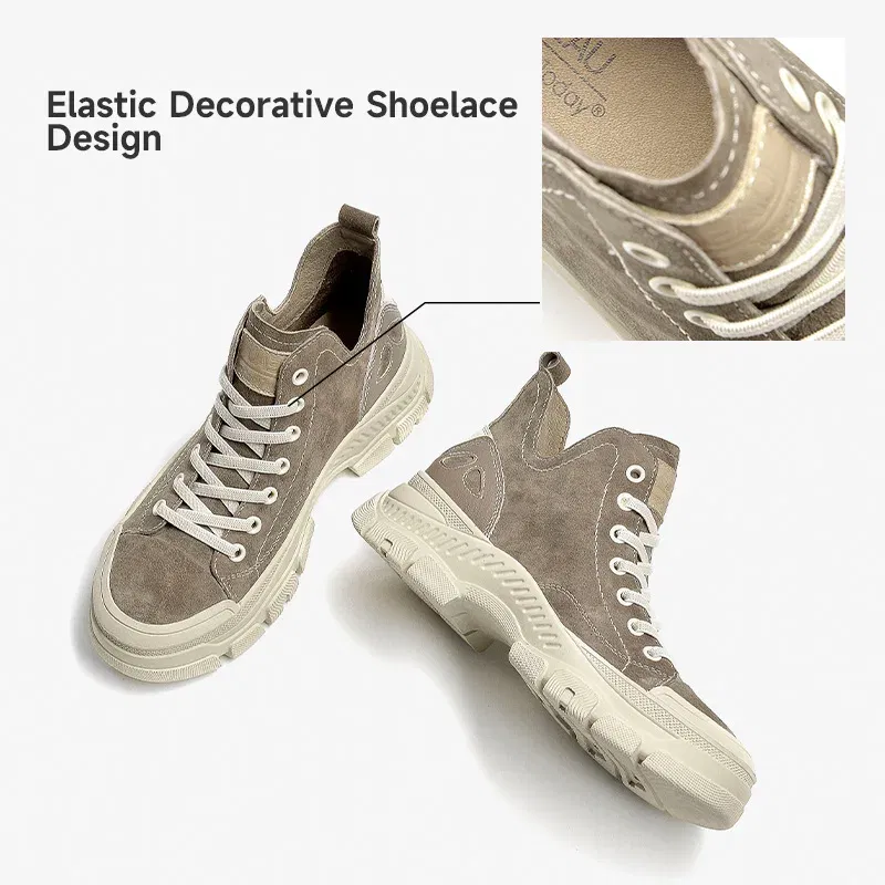 Color: Orange, Shoe Size: 6.5 - BeauToday Casual Sneakers Women Suede Leather Round Toe Lace-Free High Top Ladies Retro Fashion Flat Shoes Handmade 29575