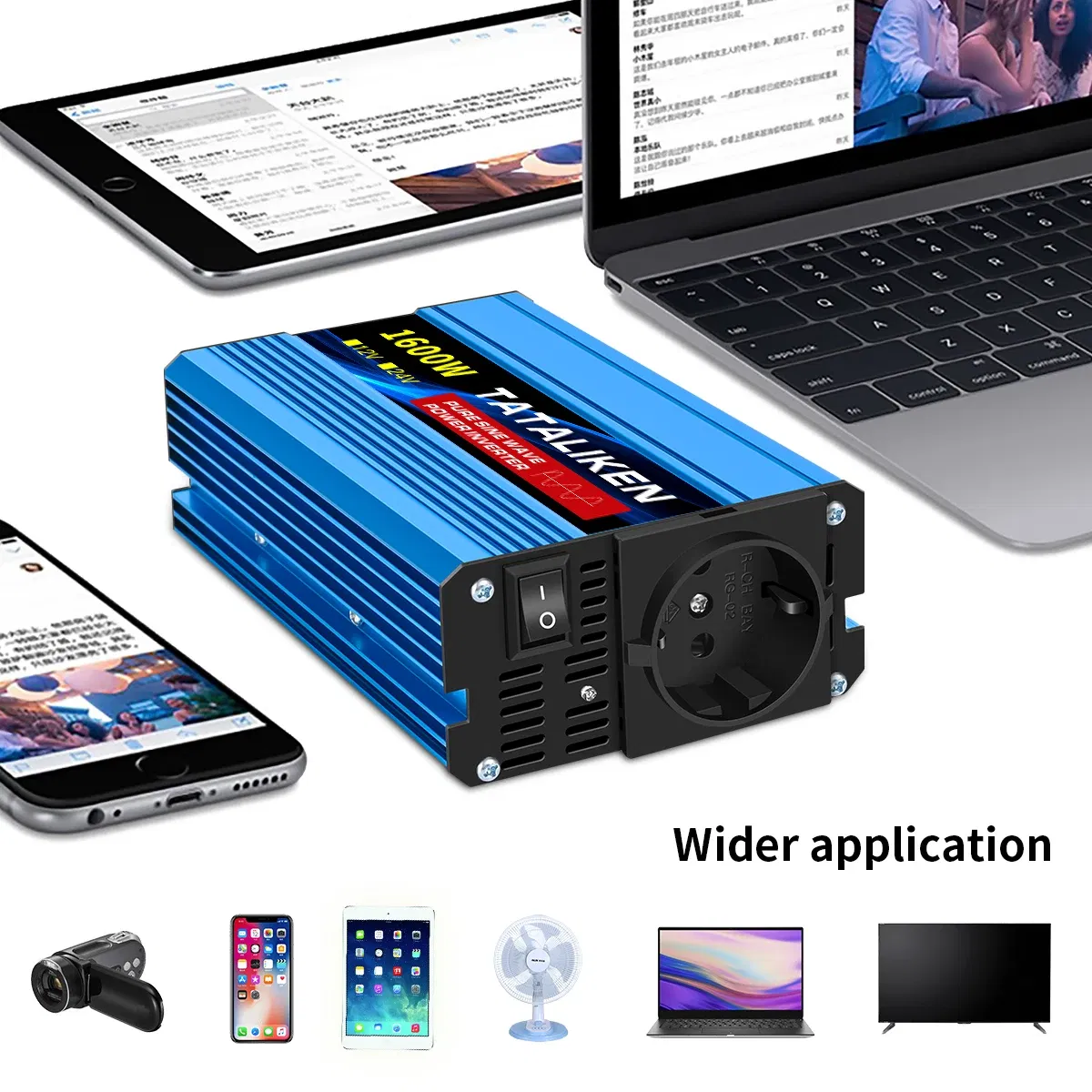 Color Name: Blue - Pure Sine Wave Inverter 1600W/2200W/3000W/4000W DC 12V/24V to AC 220V 50hz Power Inverter Charger Converter Adapter EU Socket