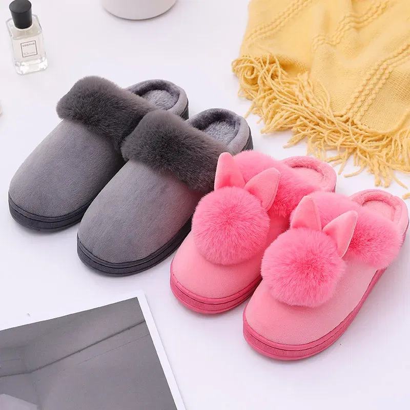 Color: Straw, Shoe Size: 33.5 - 2023 Autumn Winter Women Men Cotton Slippers Rabbit Ear Home Indoor Home Slides Warm Shoes Women'S Cute Plus Plush Slippers