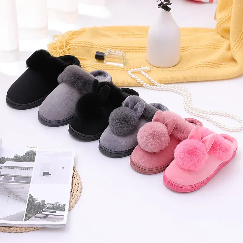 Color: Straw, Shoe Size: 33.5 - 2023 Autumn Winter Women Men Cotton Slippers Rabbit Ear Home Indoor Home Slides Warm Shoes Women'S Cute Plus Plush Slippers