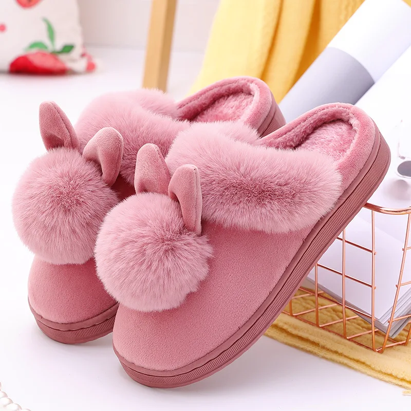 Color: Straw, Shoe Size: 33.5 - 2023 Autumn Winter Women Men Cotton Slippers Rabbit Ear Home Indoor Home Slides Warm Shoes Women'S Cute Plus Plush Slippers