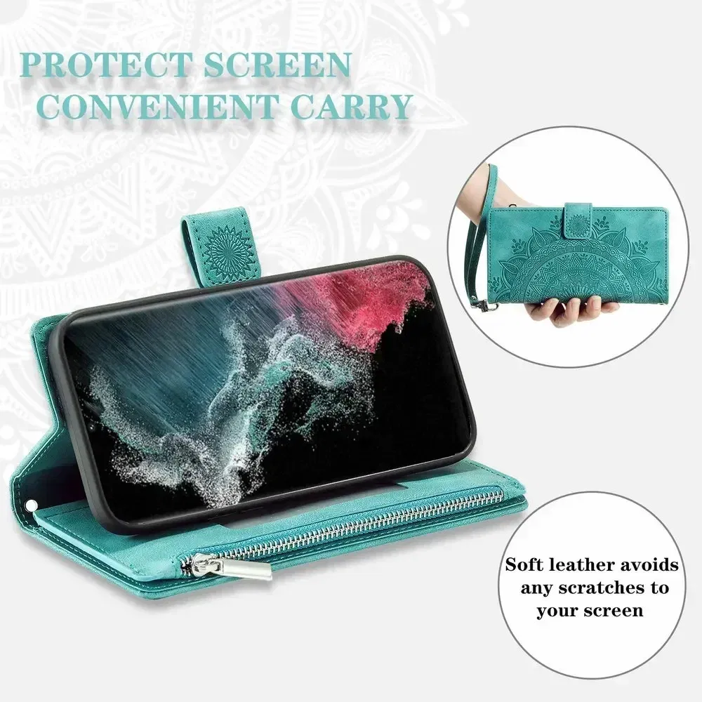 Color: PEACOCK BLUE, Material: Nylon - S24 Ultra S23 Plus S 22 CrossBody Strap Zipper Wallet Case for Samsung Galaxy S22 S23 FE S21 S20 23 24 Ultra Note 20 Book Cover