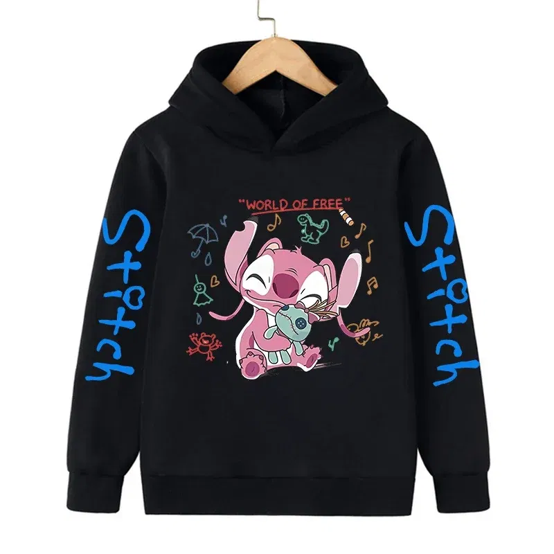 Color: Red, Size: 25cm - New in Cool Stitch Hoodie Children Cartoon Clothes Kid Girl Boy Lilo and Stitch Sweatshirt Manga Hoody Baby Casual Top