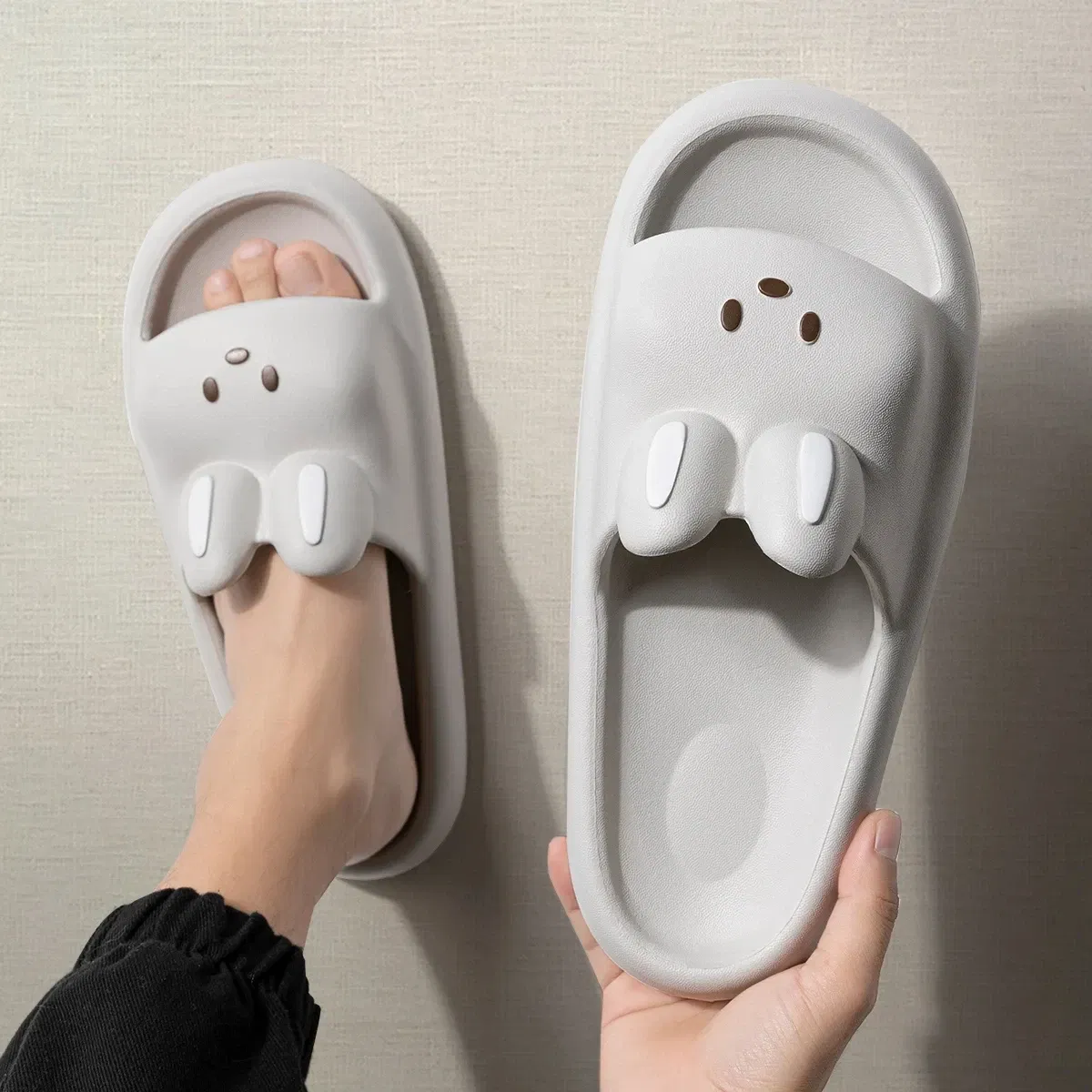 Color: WHITE, Shoe Size: 40 - Pillow Rabbit Slippers for Women and Men | House Slides Shower Sandals | Extremely Comfy | Cushioned Thick Sole