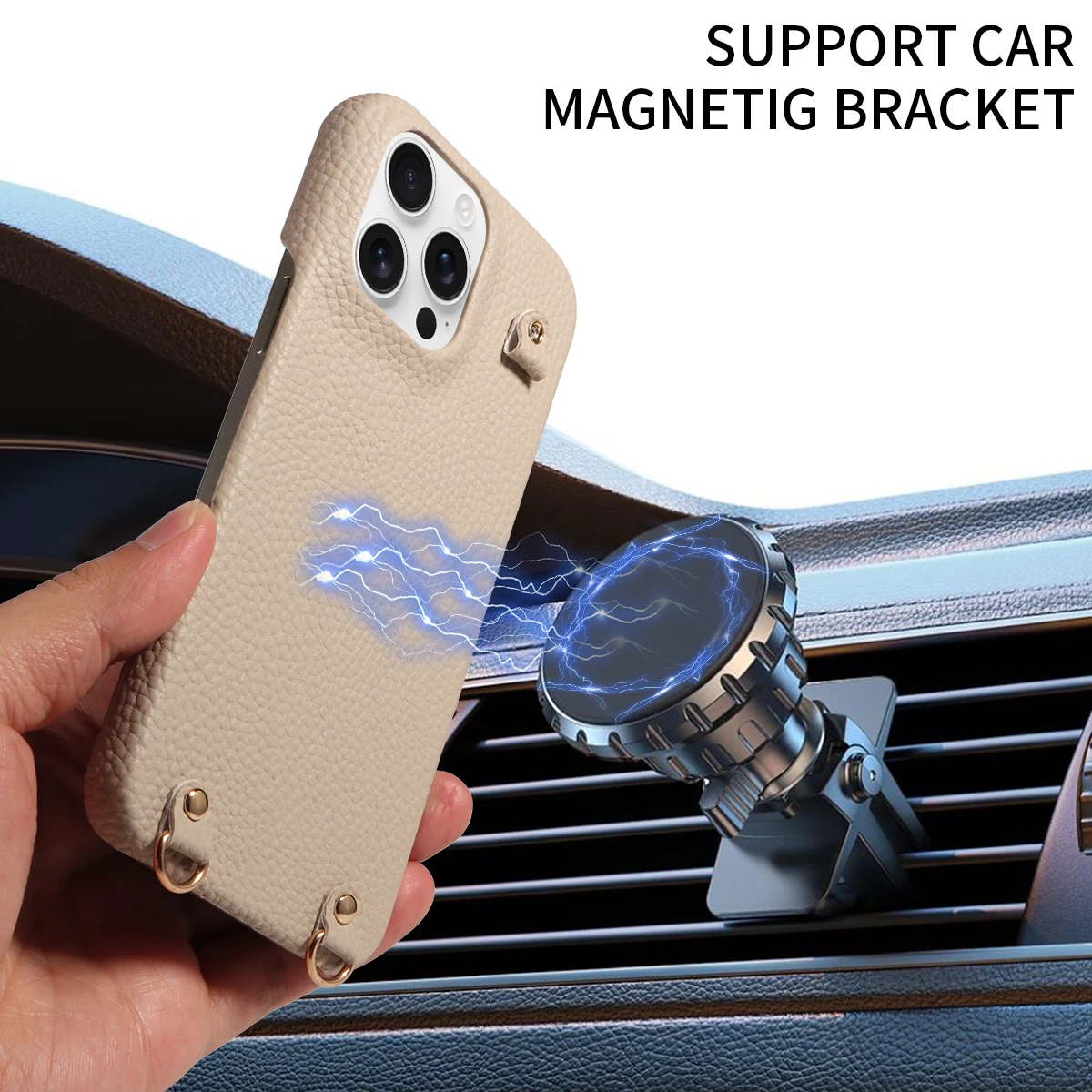 Color: Gold, Bundle: Case & Strap, Material: Artificial Leather, Compatibility by Model: iPhone 14 - For IPhone16 15 Pro Max 14 13 12 Series PU Leather Magsafe Magnetic Wireless Charging Shockproof Crossbody Wallet Phone Case