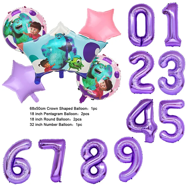 Color: Silver, Capacity: 450 ml - Monsters University Monsters, Inc. James P. Sullivan Theme Birthday Party Decoration Crown Shaped Balloon Set Baby Shower