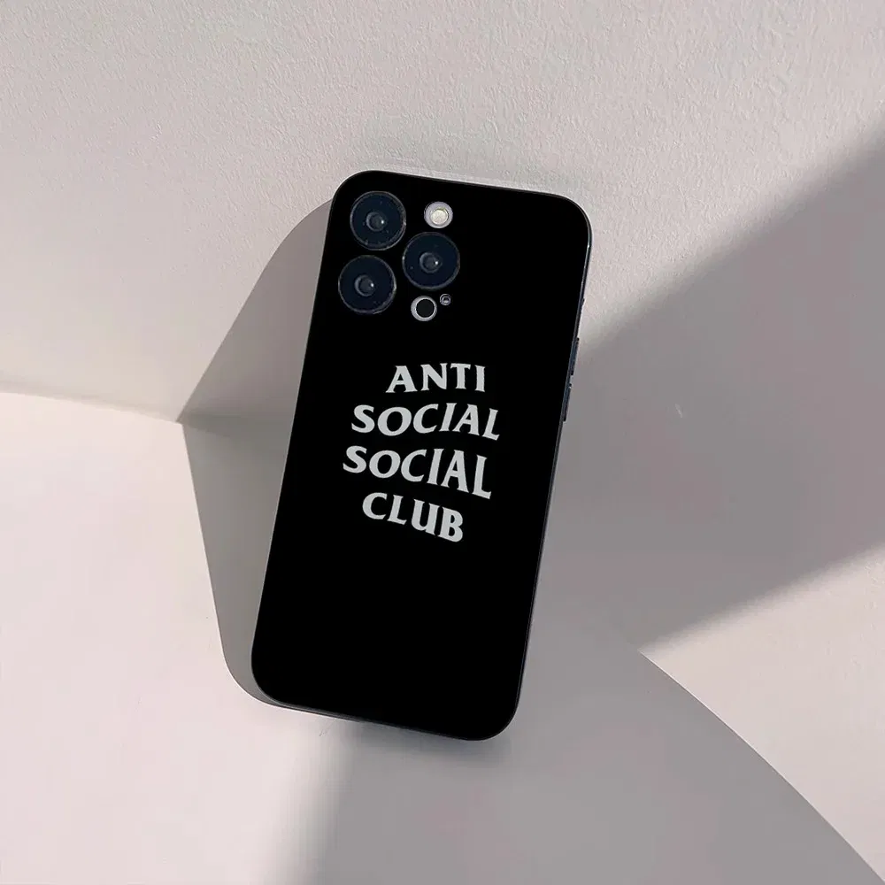 Color: SKY BLUE, Material: leather - Anti Social Social Club Phone Case For IPhone 16 15 14 13 Pro Max 11 12 Mini X Xs XR Se 2022 Black Silicone Cover