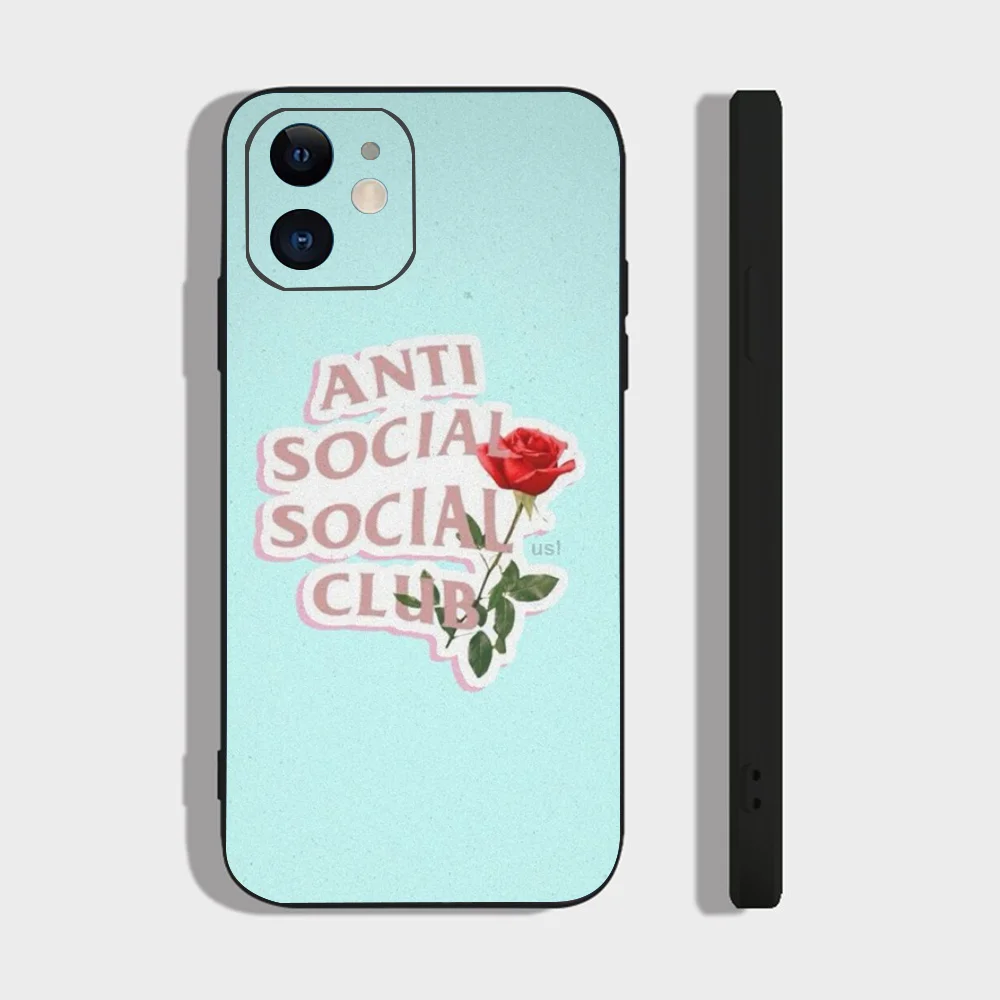 Color: SKY BLUE, Material: leather - Anti Social Social Club Phone Case For IPhone 16 15 14 13 Pro Max 11 12 Mini X Xs XR Se 2022 Black Silicone Cover