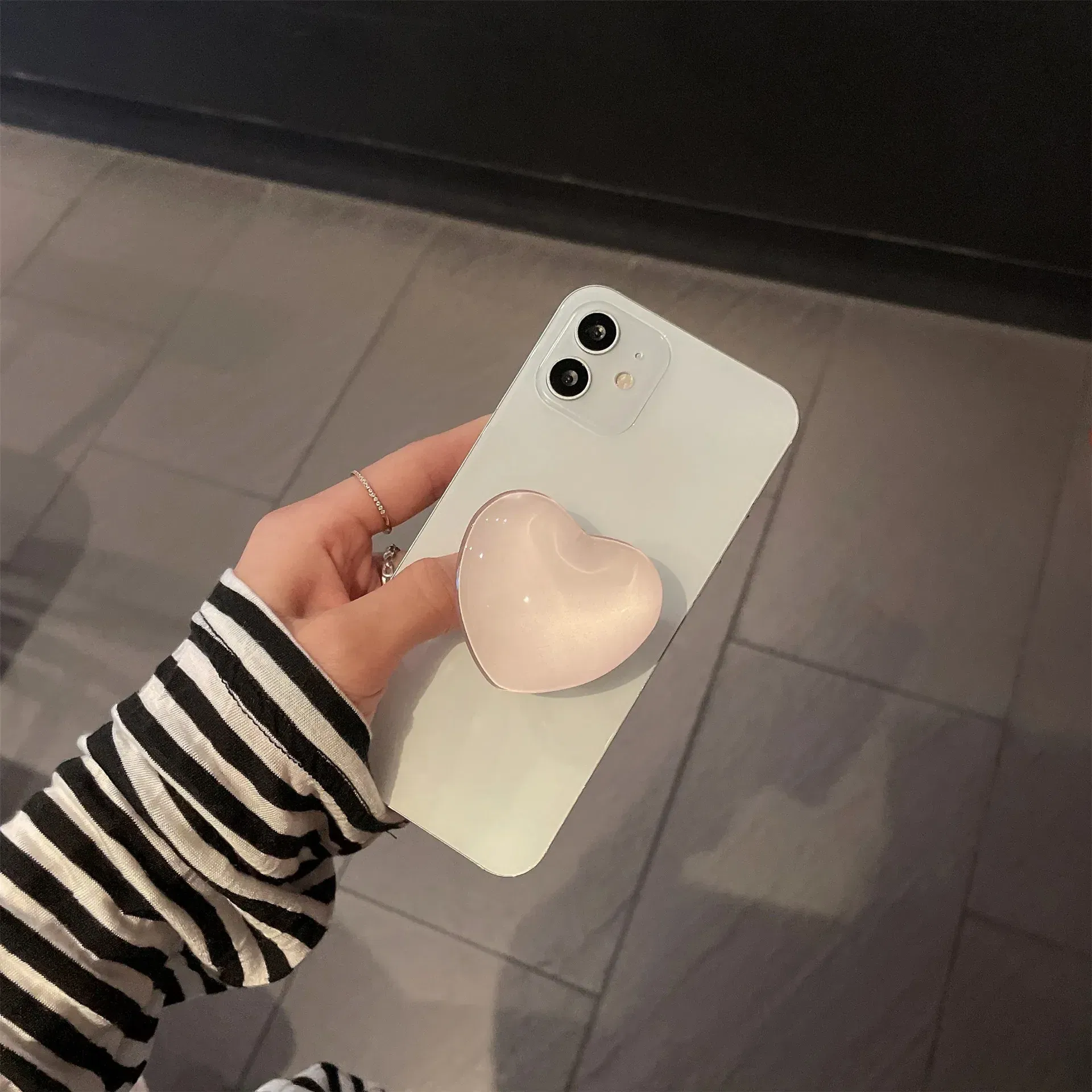 Color: GRAY - Phone Holder Popular Socket Griptok Finger Grip Bracket Stand Love Heart Ins Style Cute Poping Pink White Cellphone Accessory