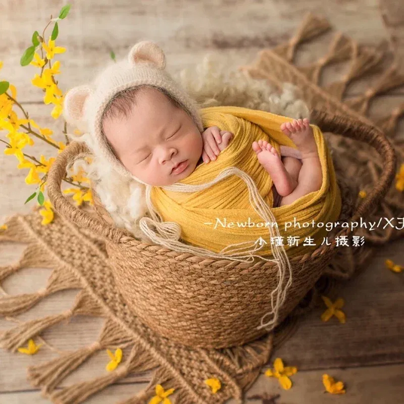 Color: Gold - Newborn Photography Props Wrap Baby Blanket Soft Stretchable Cotton Swaddling Photography Backdrop Babies Accessories
