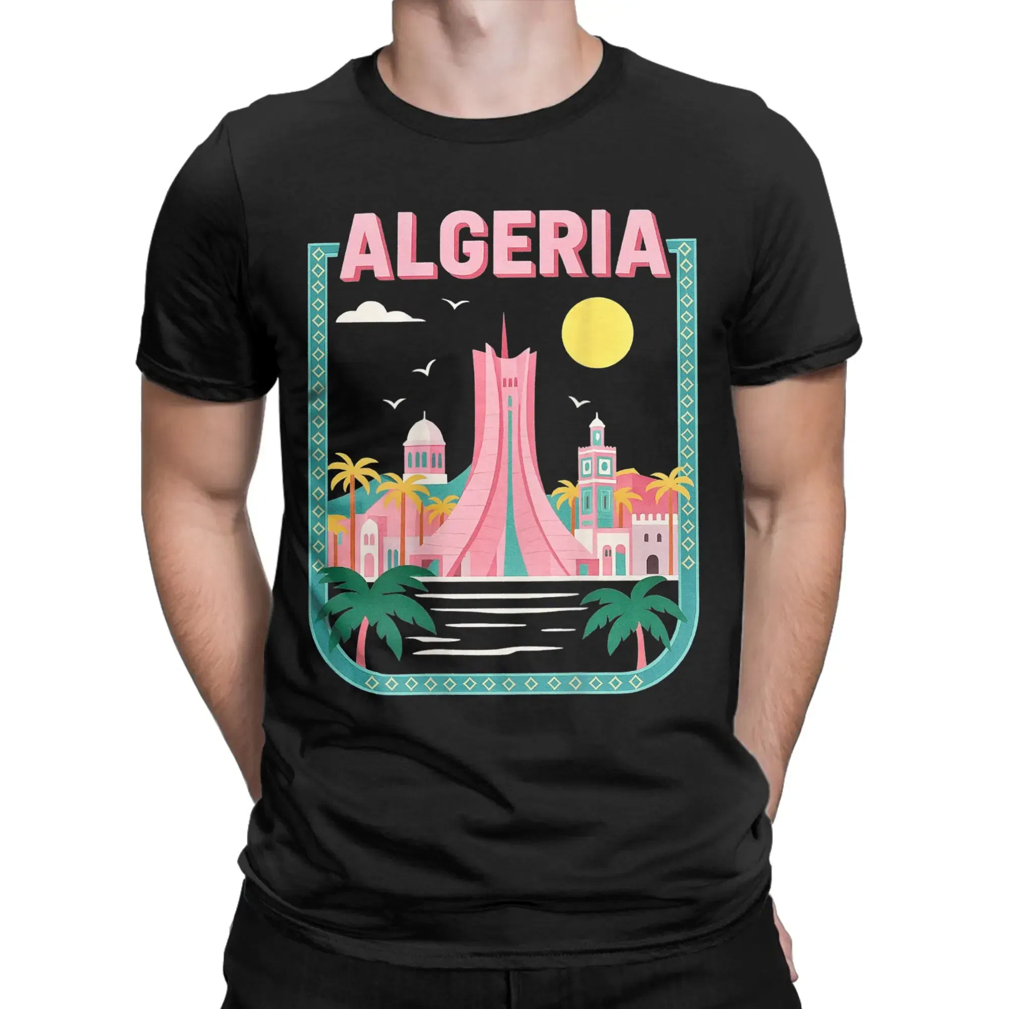 Color: Navy Blue, Size: XXXL - Men Algeria DZ City Algerian T Shirts Africa Arab Pure Cotton Clothes Hipster Short Sleeve Crewneck Tees Gift Idea T-Shirt