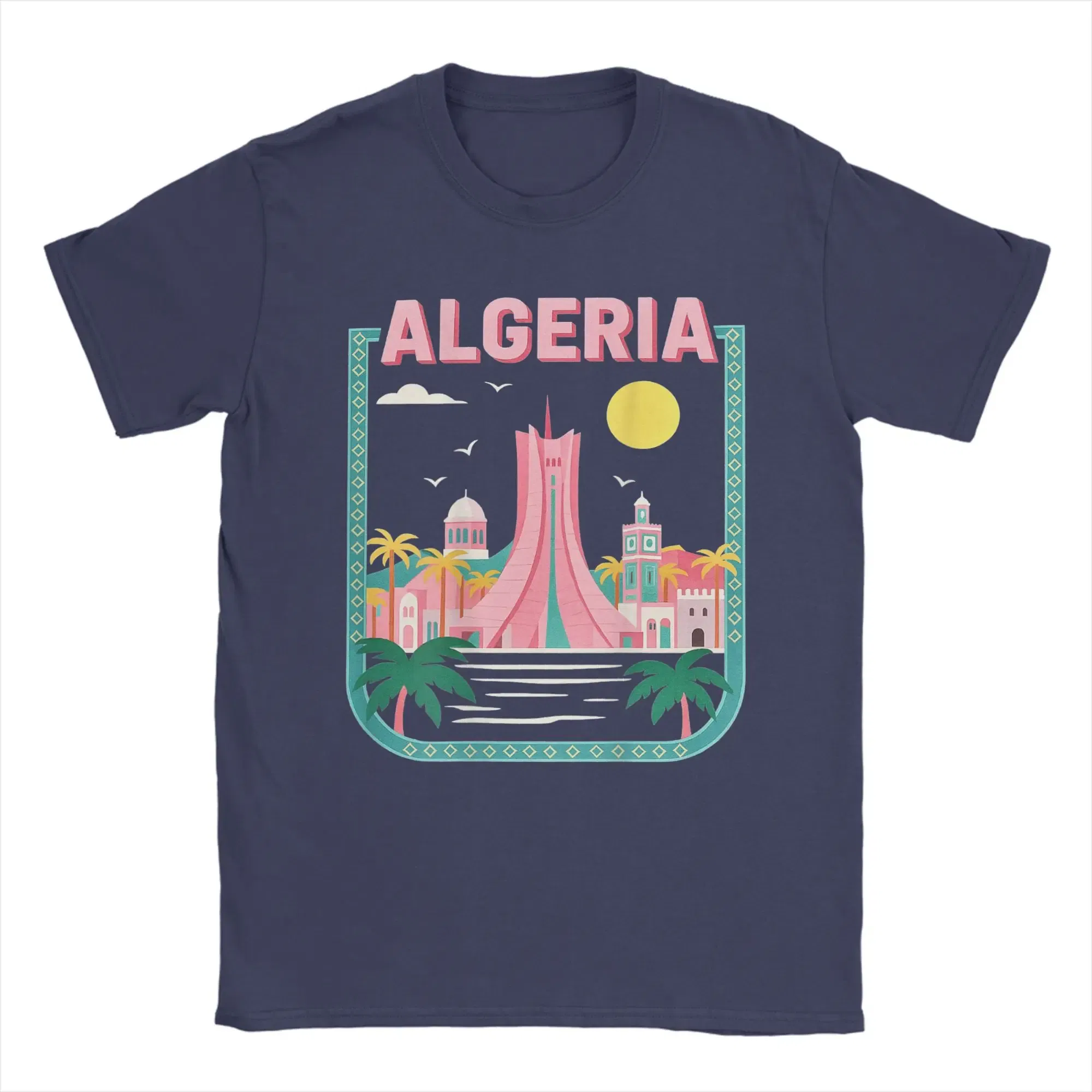 Color: Navy Blue, Size: XXXL - Men Algeria DZ City Algerian T Shirts Africa Arab Pure Cotton Clothes Hipster Short Sleeve Crewneck Tees Gift Idea T-Shirt