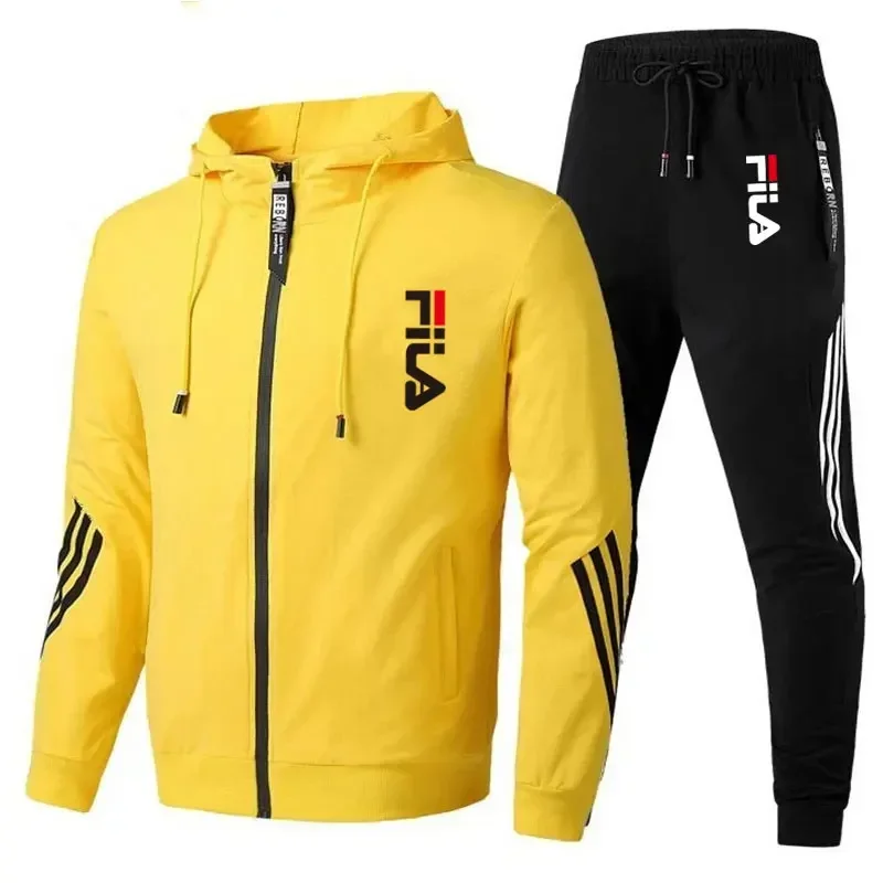 Color: Orange, Size: XL, - Men's spring and Fall outdoor zipper jacket + sweatpants jogging set Casual basketball fitness two-piece set