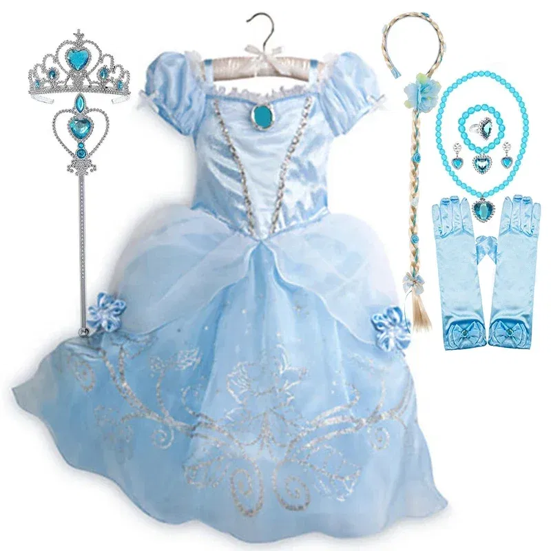 Color: Orange, Kid Size: 4T - Children Halloween Disguise Aurora Cinderella Disney Princess Costume Festival Dress up Kids Girls Sleeping Beauty Frock 1-12Yrs