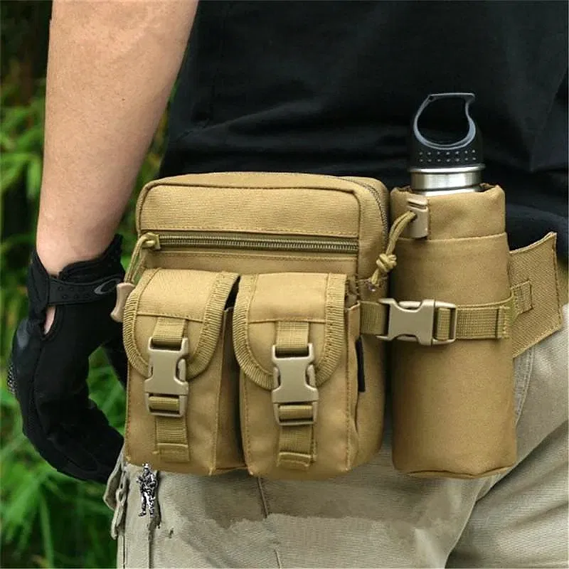 Color: black - 2024 New Waist Pack Tactical Nylon Hiking Water Bottle Phone Bag Outdoor Sports Hunting Climbing Camp Belt Bag