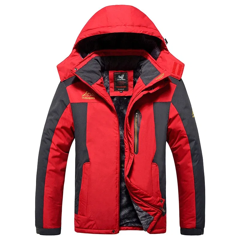 Color: CORAL RED, Size: M - TELLHIGH 2024 Winter Parka Men Jacket Mens Plus Velvet Men Hooded Windbreaker Coats Men Casual Warm Jackets Coat Detachable Hat