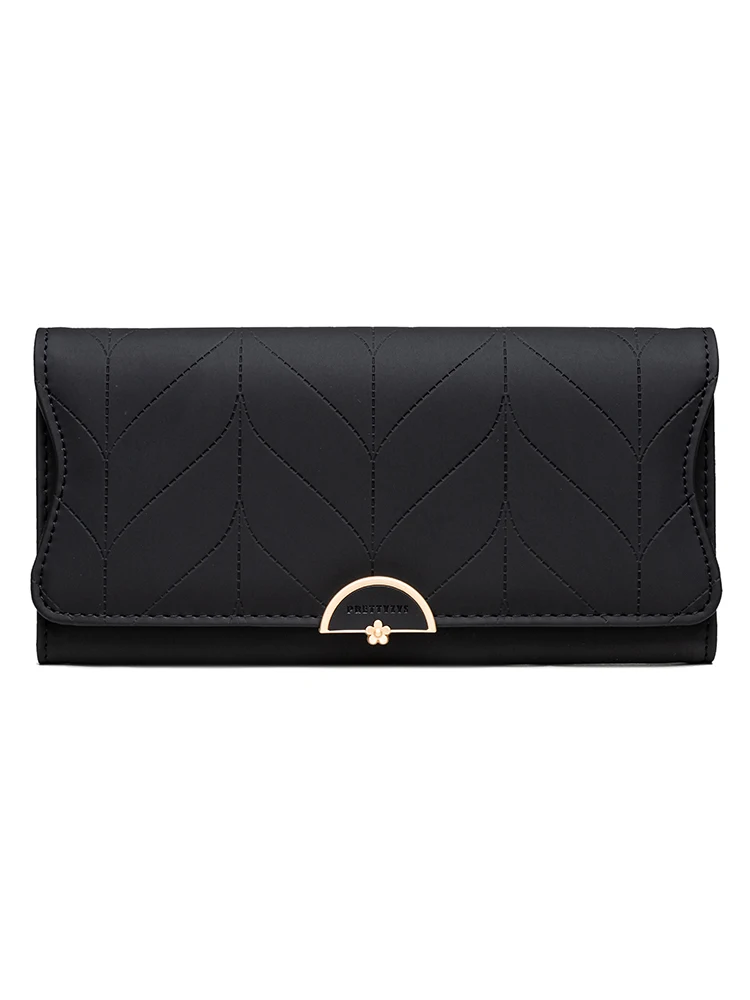 Color: black - 2023 spring new women's long purse Japanese and South Korea small fresh plaid buckle folding hold bag large capacity women's mul