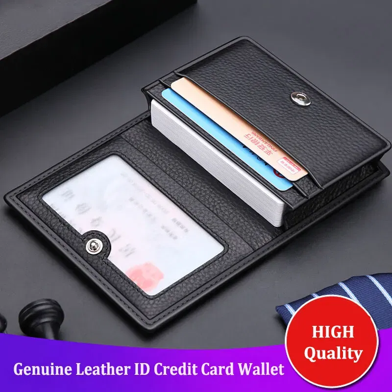 Color: Coffee - NEW 2024 Genuine Leather Wallet Ultra-thin Fold Unisex Purse Credit Card ID VIP Bank Slim Bag Simple Business Card Holders