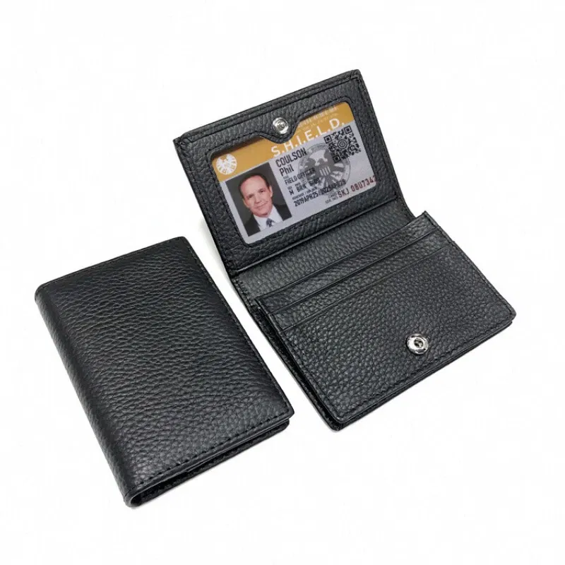 Color: Coffee - NEW 2024 Genuine Leather Wallet Ultra-thin Fold Unisex Purse Credit Card ID VIP Bank Slim Bag Simple Business Card Holders