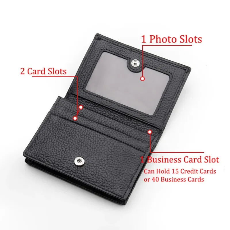 Color: Coffee - NEW 2024 Genuine Leather Wallet Ultra-thin Fold Unisex Purse Credit Card ID VIP Bank Slim Bag Simple Business Card Holders