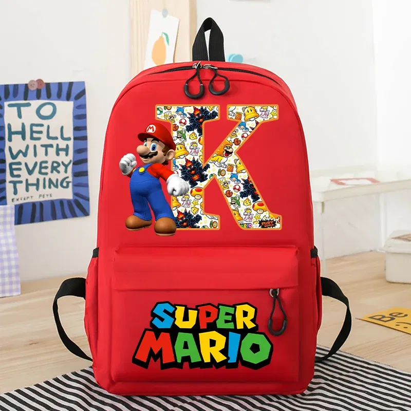 Color: Gold, Size: >40cm - New Super Mario Bro School Bag Cartoon Letter Printed Children Backpack Boys Girls School Backpacks Children's Birthday Gifts