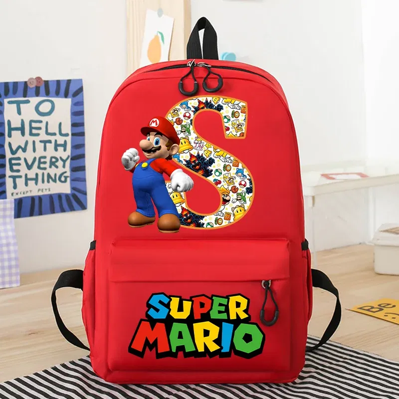 Color: Gold, Size: >40cm - New Super Mario Bro School Bag Cartoon Letter Printed Children Backpack Boys Girls School Backpacks Children's Birthday Gifts