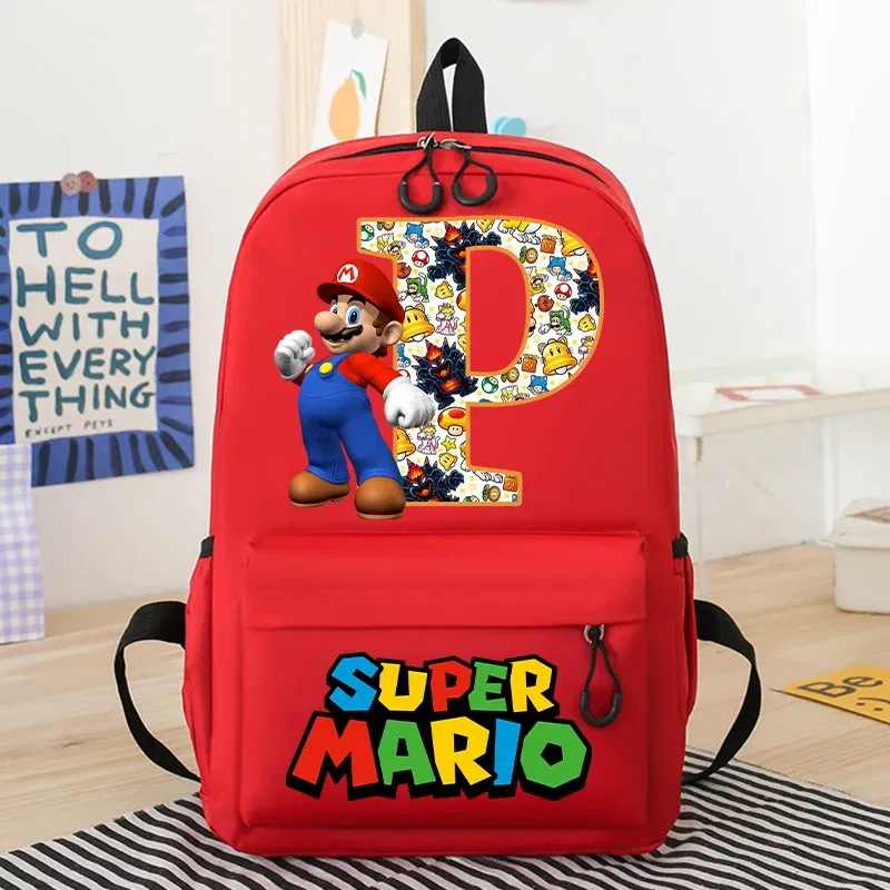 Color: Gold, Size: >40cm - New Super Mario Bro School Bag Cartoon Letter Printed Children Backpack Boys Girls School Backpacks Children's Birthday Gifts