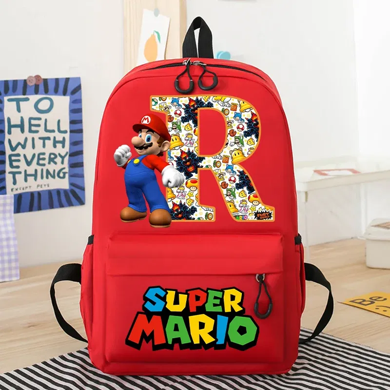 Color: Gold, Size: >40cm - New Super Mario Bro School Bag Cartoon Letter Printed Children Backpack Boys Girls School Backpacks Children's Birthday Gifts