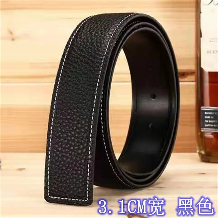 Color: MULTI, Belt Length: 125cm - 3.1cm No Buckle Belt Brand Belt Men High Quality Male Genuine Real Leather Strap forJeans Litchi grain Belt Cinturones Hombre